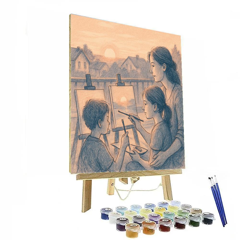 Sibling Rooftop Sunset Sketch Numbered painting kits
