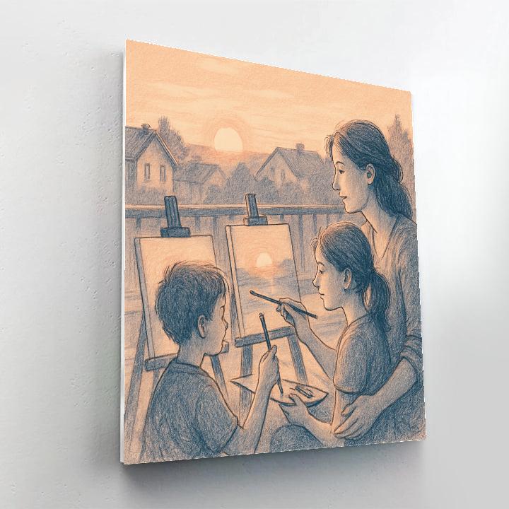 Sibling Rooftop Sunset Sketch Numbered painting kits