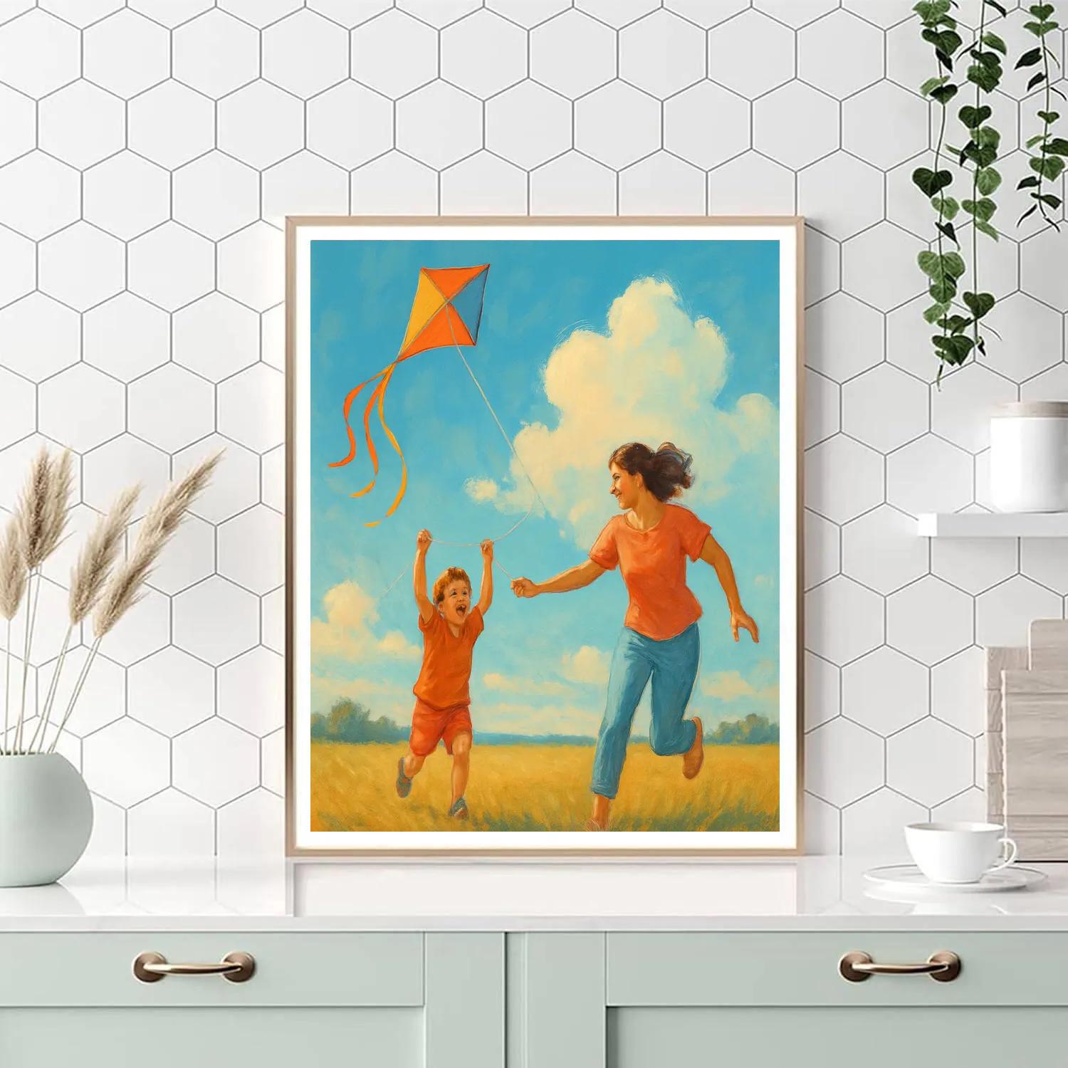 Mother And Child Kite Flight paint by numbers