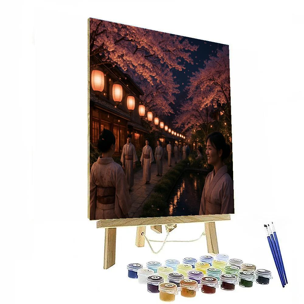 Cherry Blossom Festival Kyoto Night Painting by numbers kit