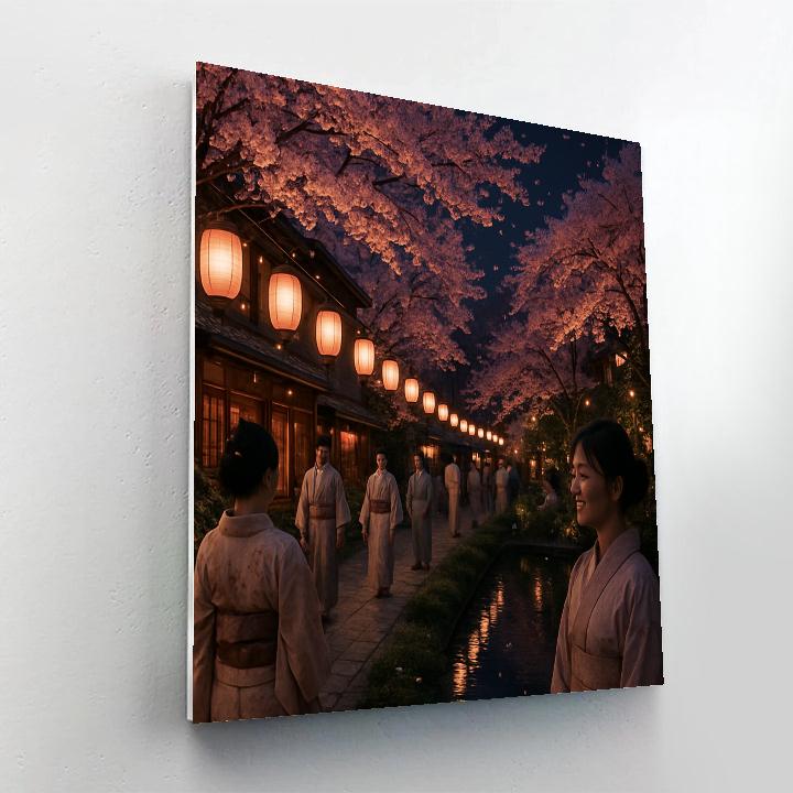Cherry Blossom Festival Kyoto Night Painting by numbers kit