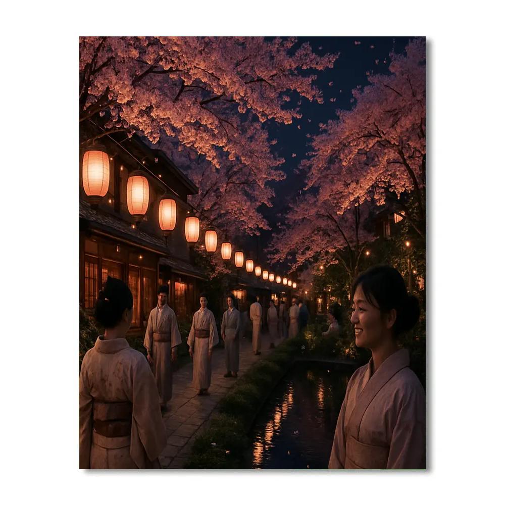 Cherry Blossom Festival Kyoto Night Painting by numbers kit