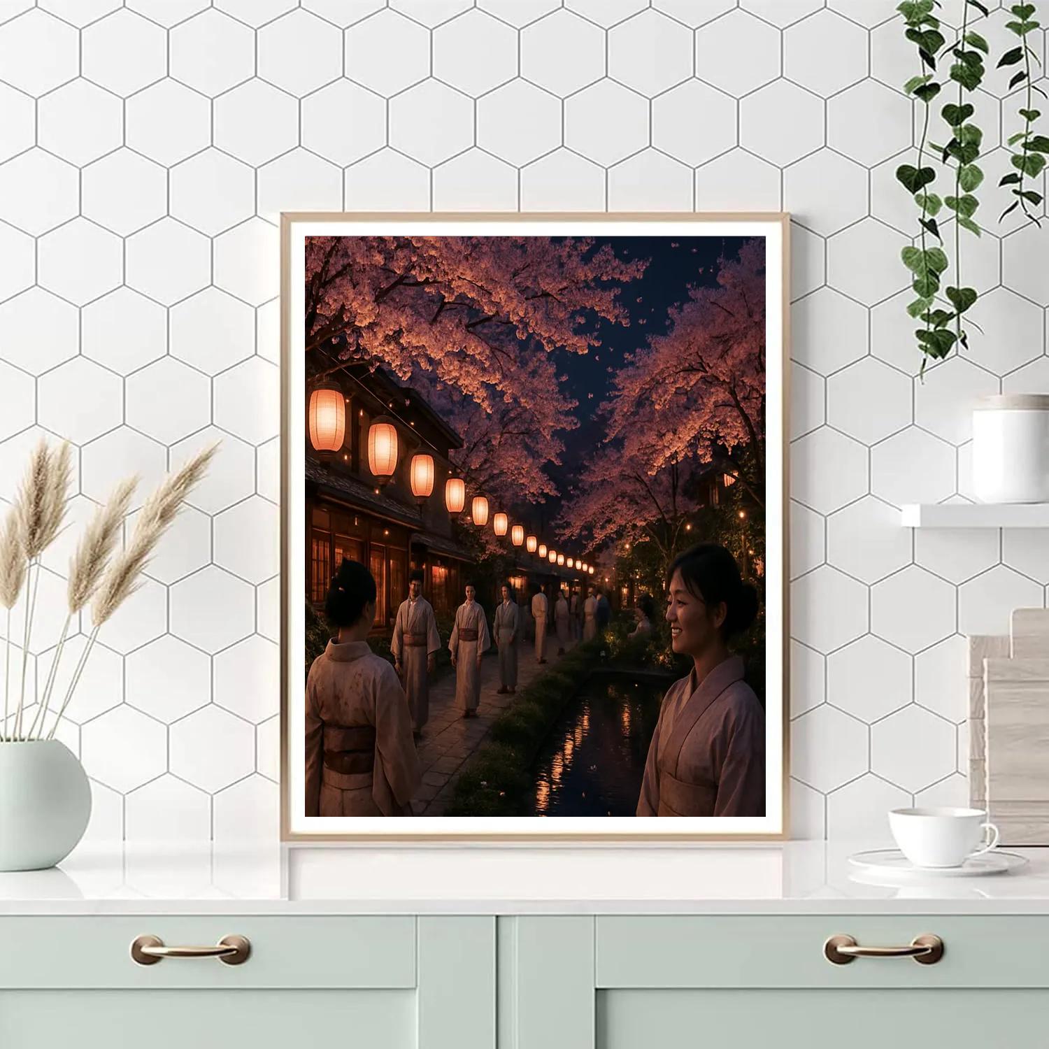 Cherry Blossom Festival Kyoto Night Painting by numbers kit