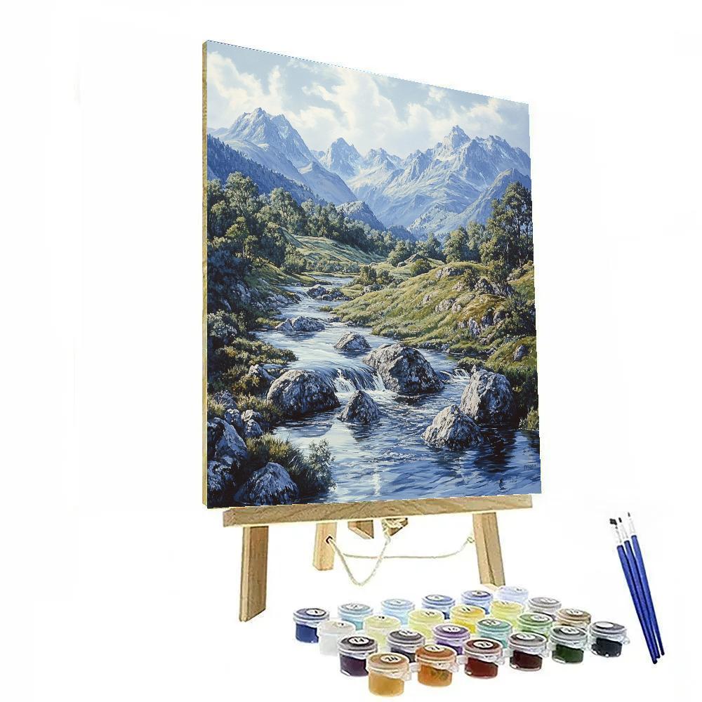 Leonardo Da Vinci Inspired Mountain River Panorama Paint by numbers art