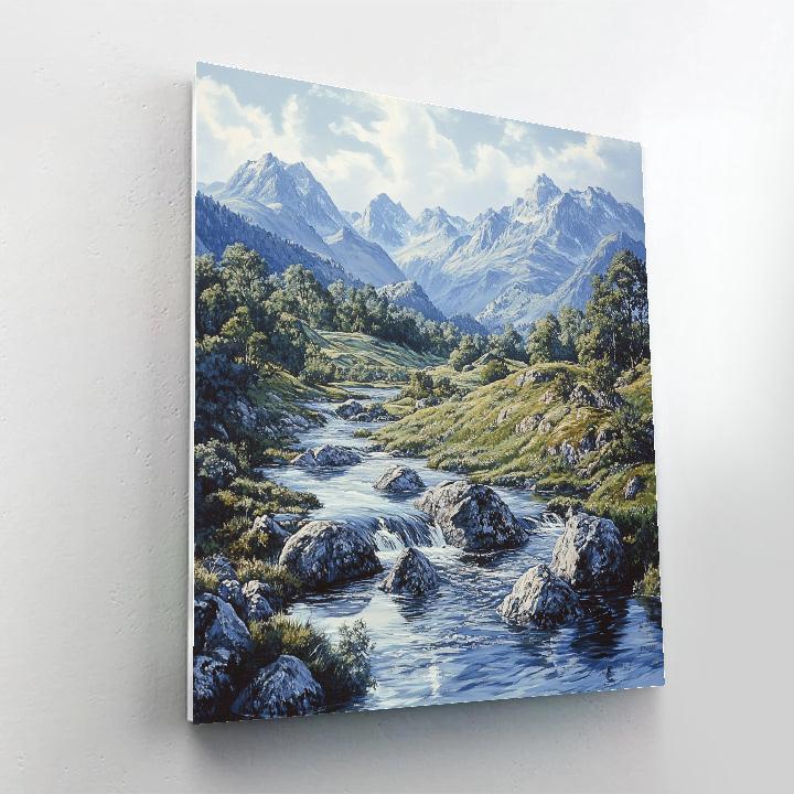 Leonardo Da Vinci Inspired Mountain River Panorama Paint by numbers art