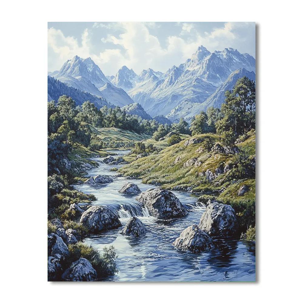 Leonardo Da Vinci Inspired Mountain River Panorama Paint by numbers art