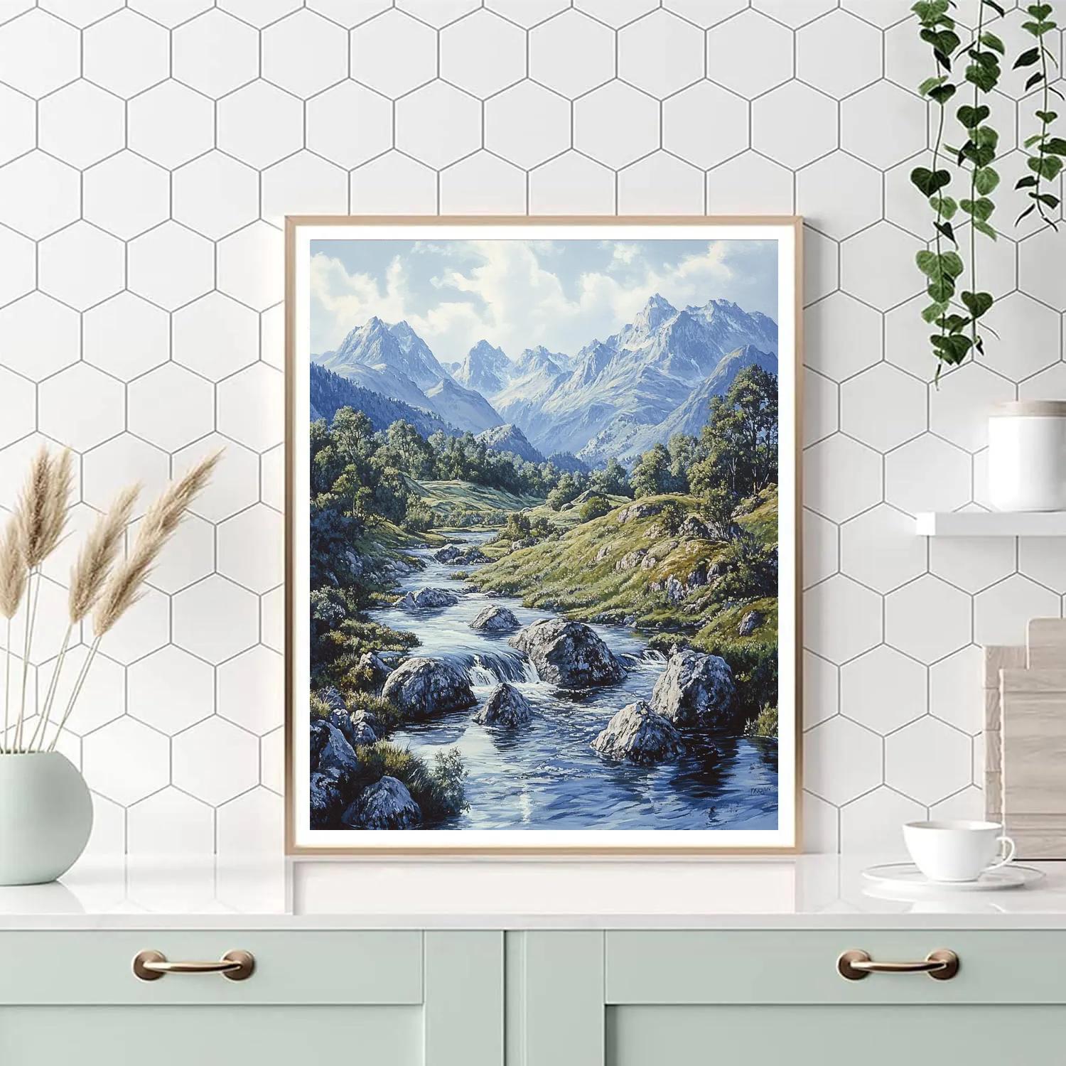 Leonardo Da Vinci Inspired Mountain River Panorama Paint by numbers art
