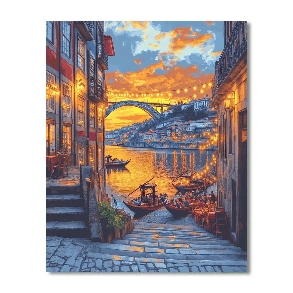Ribeira Riverside Promenade Porto Portugal paint by number