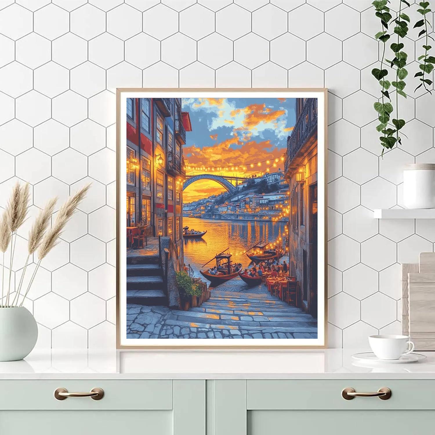 Ribeira Riverside Promenade Porto Portugal paint by number