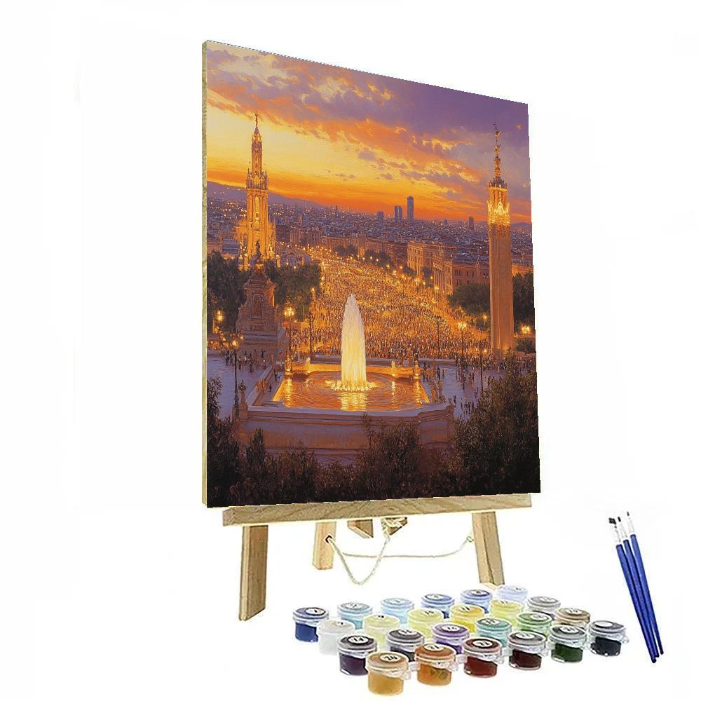 Sunset View From Montjuic Hill Plaza Espanya Barcelona Spain DIY paint by numbers