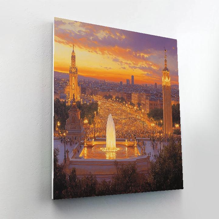 Sunset View From Montjuic Hill Plaza Espanya Barcelona Spain DIY paint by numbers