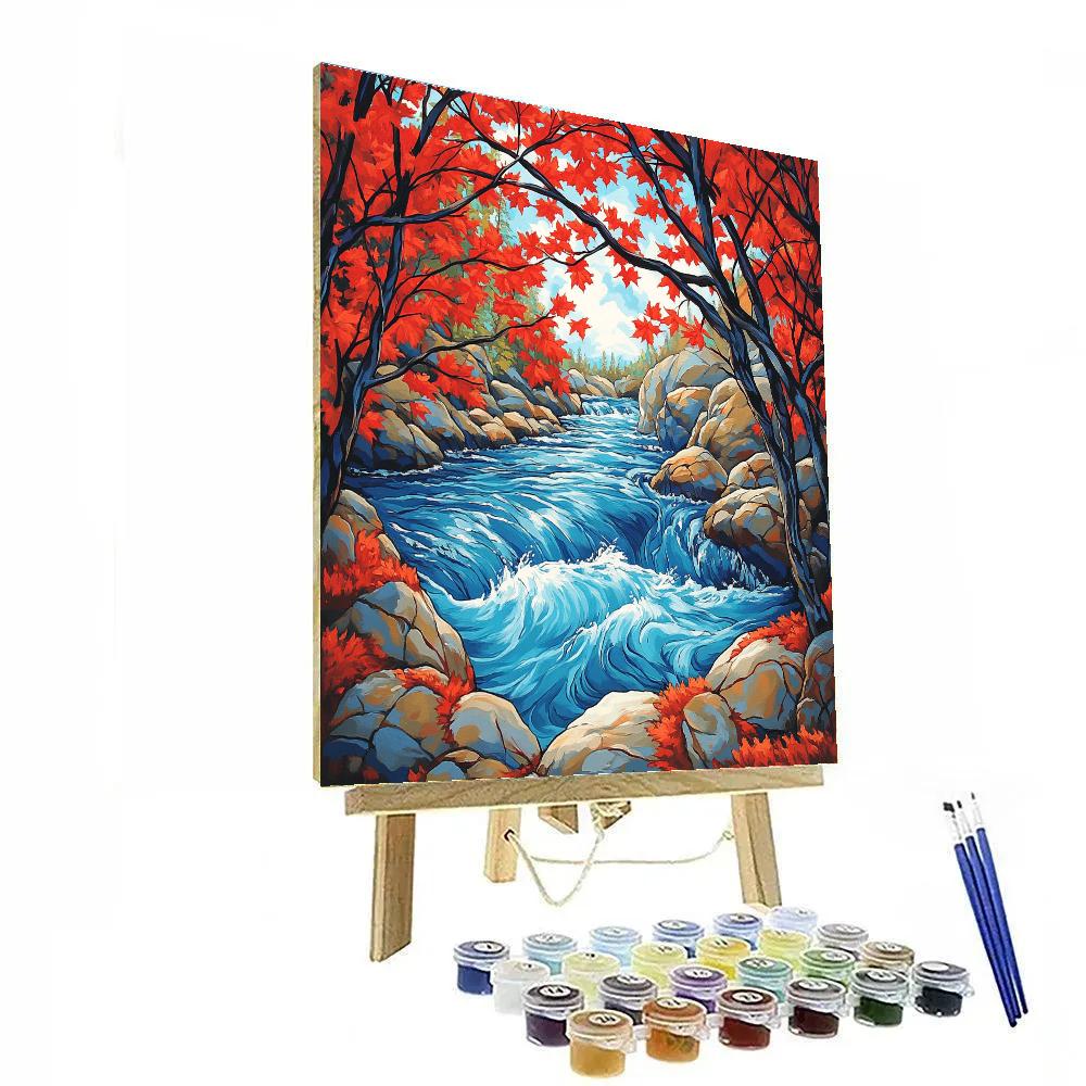 A.Y. Jackson Inspired Maple Screen Over Blue Rapids DIY paint by numbers