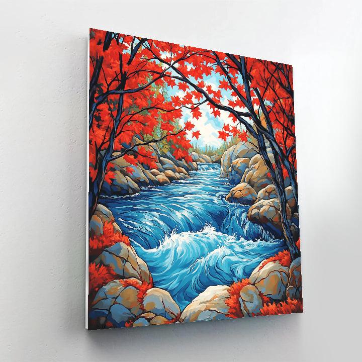 A.Y. Jackson Inspired Maple Screen Over Blue Rapids DIY paint by numbers