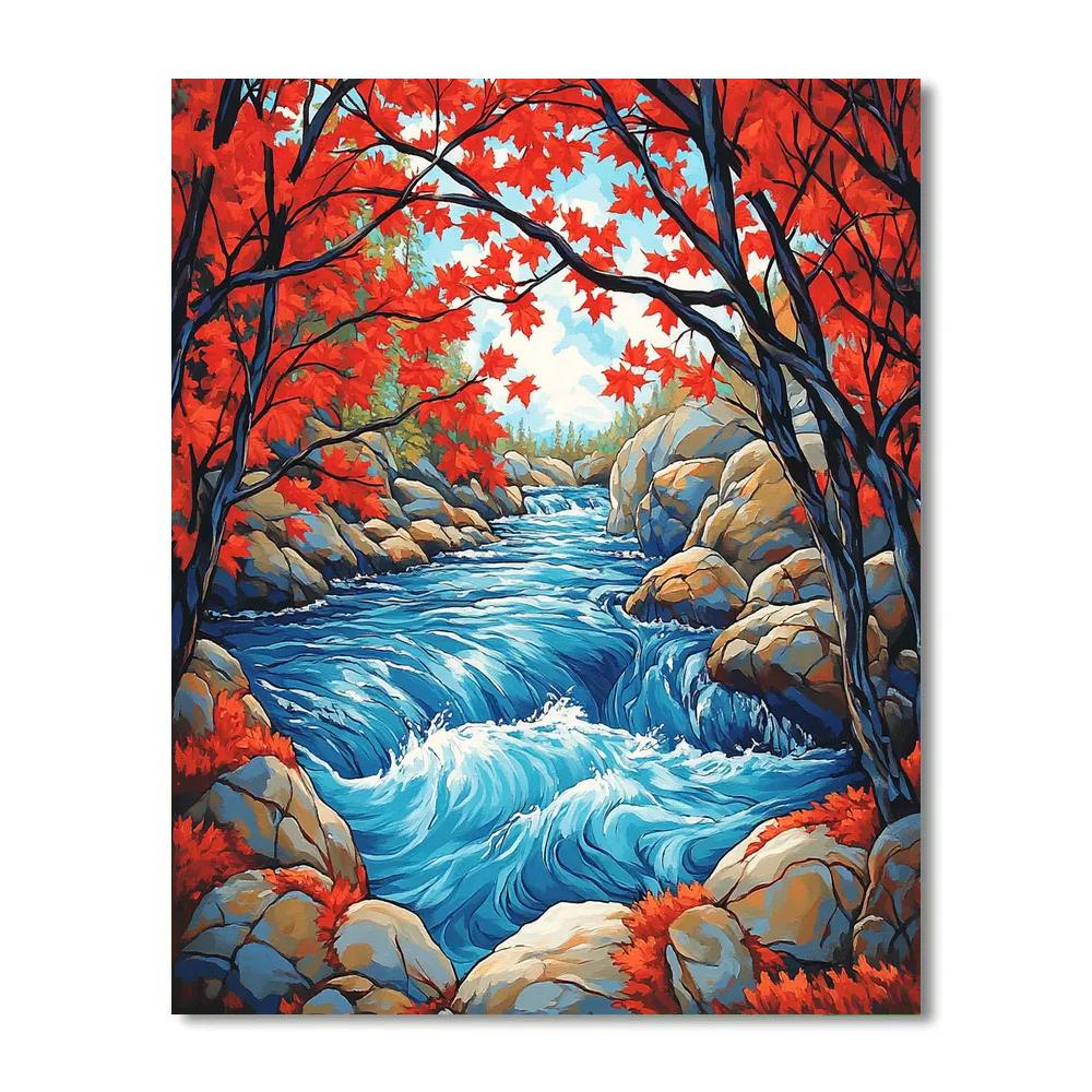 A.Y. Jackson Inspired Maple Screen Over Blue Rapids DIY paint by numbers