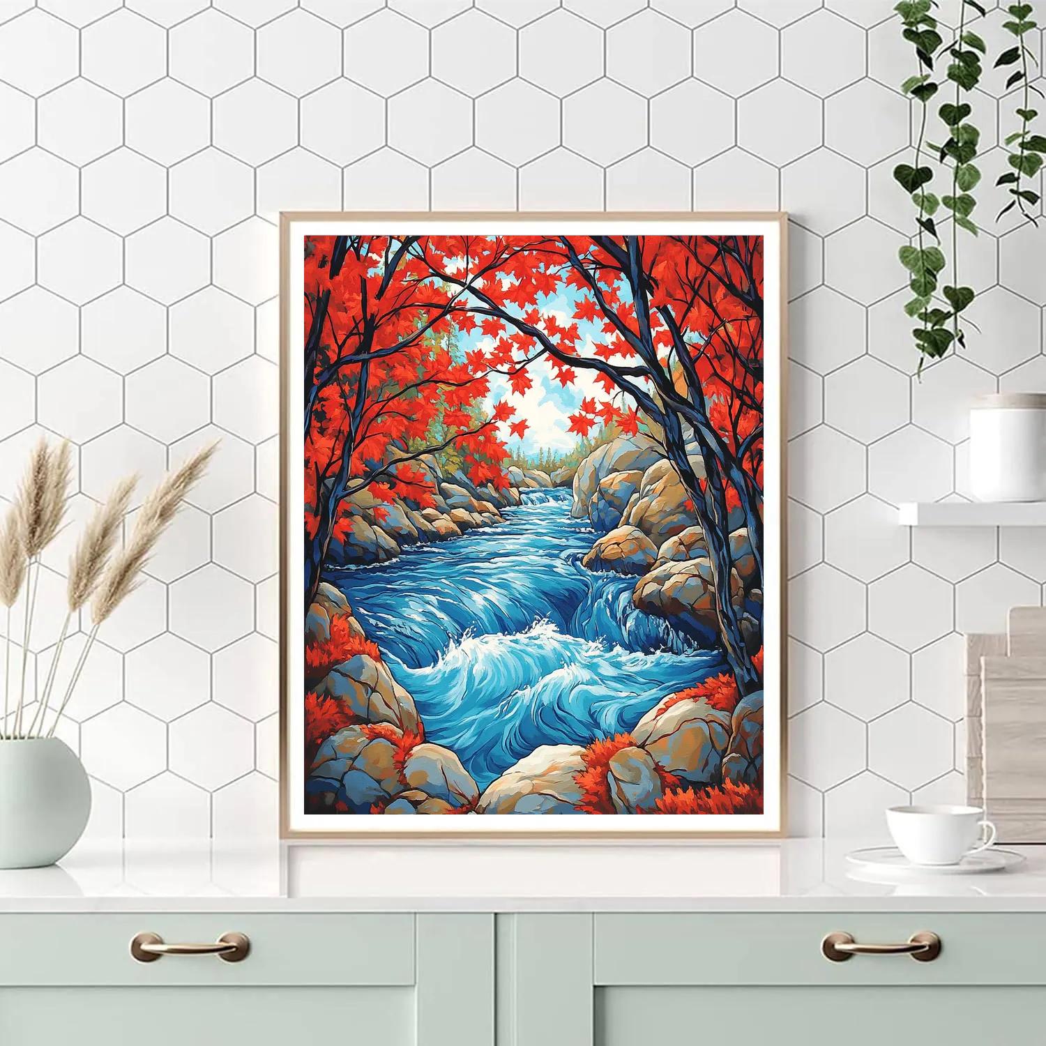 A.Y. Jackson Inspired Maple Screen Over Blue Rapids DIY paint by numbers