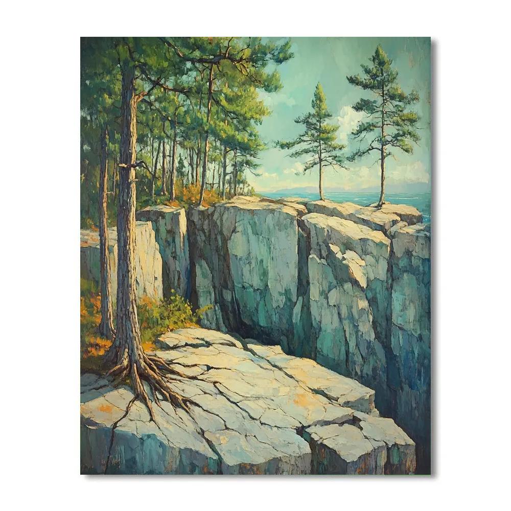 Arthur Lismer Inspired Windbattered Pines On Rock paint by number
