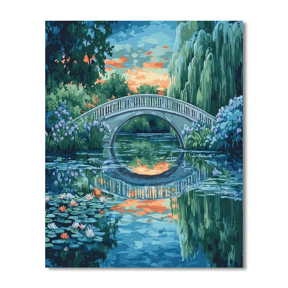 Claude Monet Inspired Giverny Bridge Reflection At Twilight paint by numbers