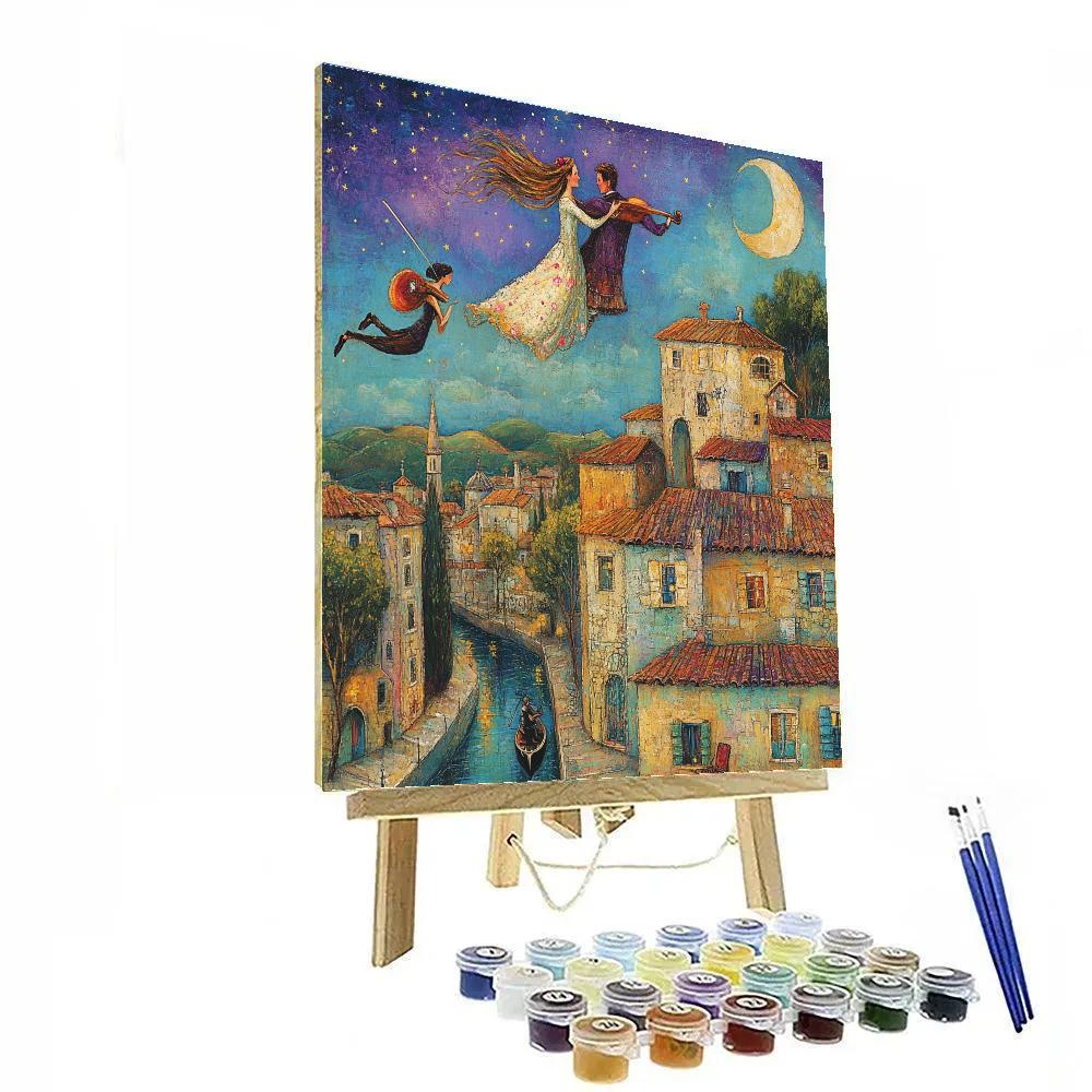 Chagall Inspired Lovers Over City paint by numbers