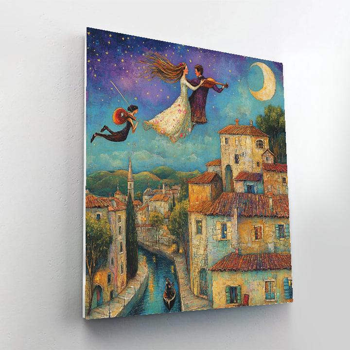 Chagall Inspired Lovers Over City paint by numbers