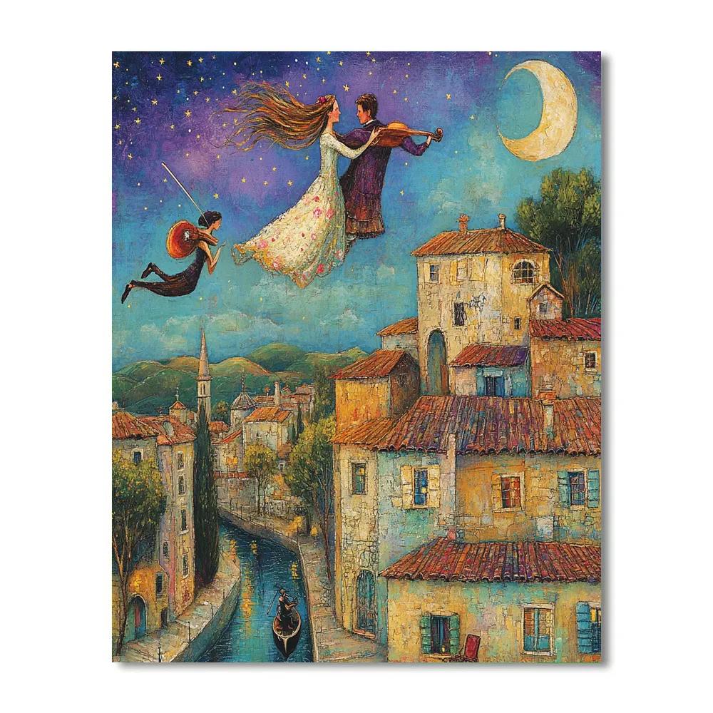 Chagall Inspired Lovers Over City paint by numbers