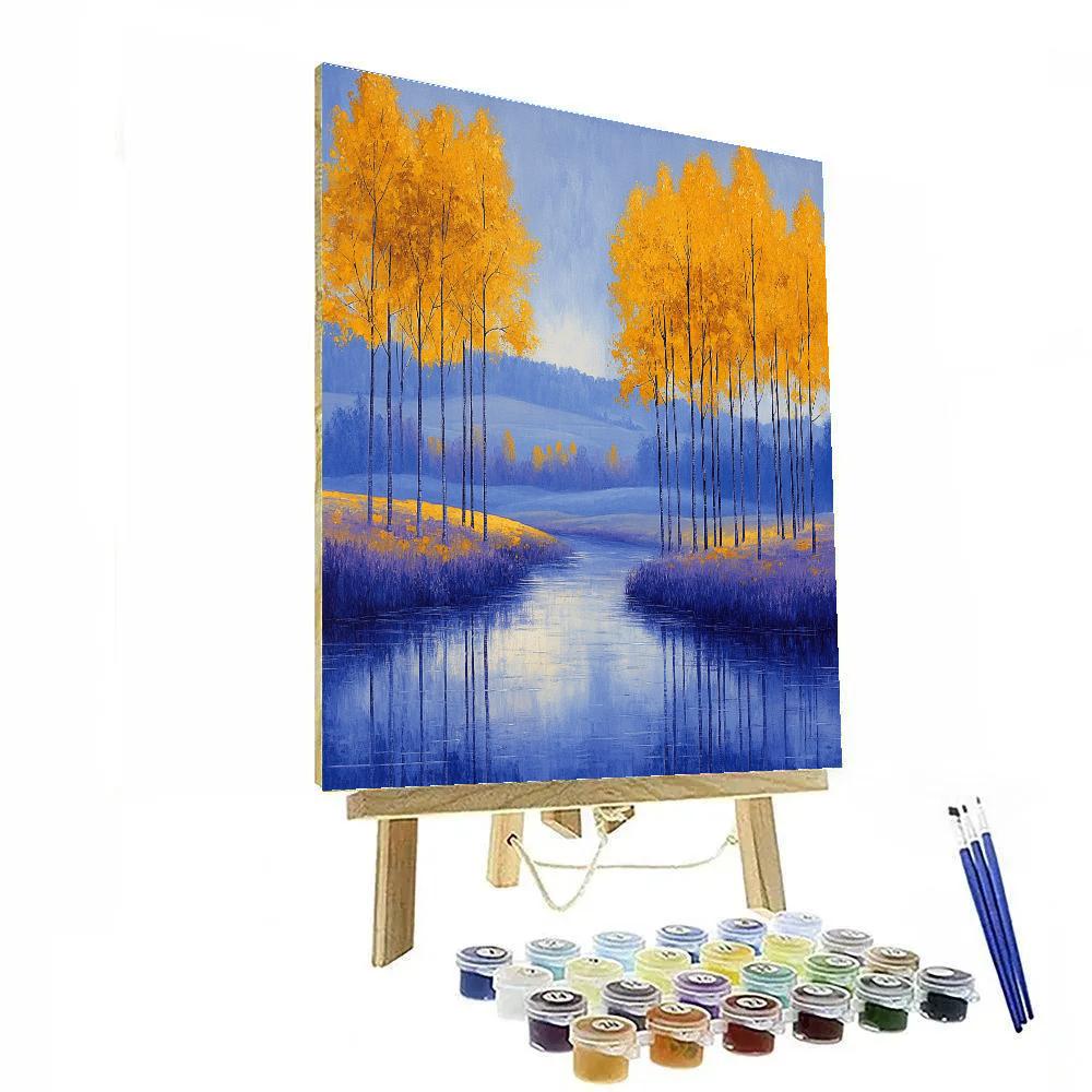 Claude Monet Inspired River Poplar Study At Autumn Mist paint by numbers