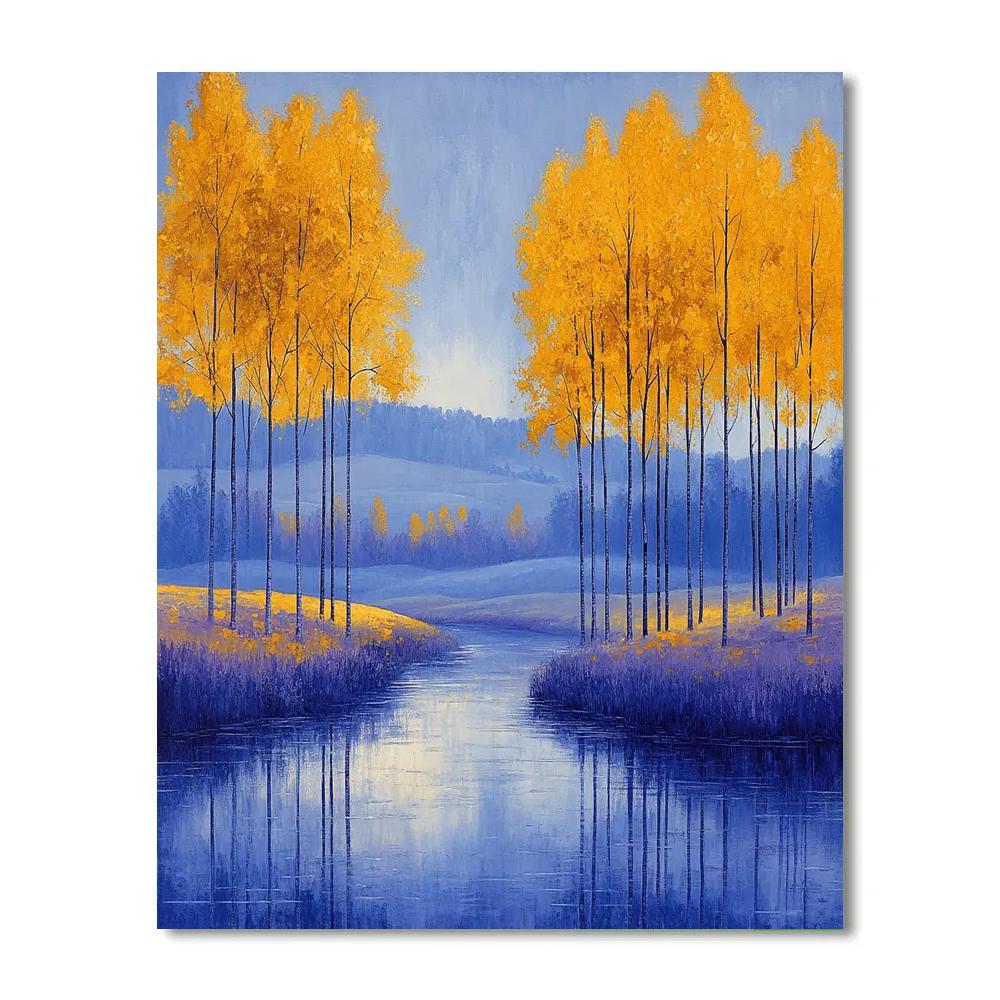 Claude Monet Inspired River Poplar Study At Autumn Mist paint by numbers