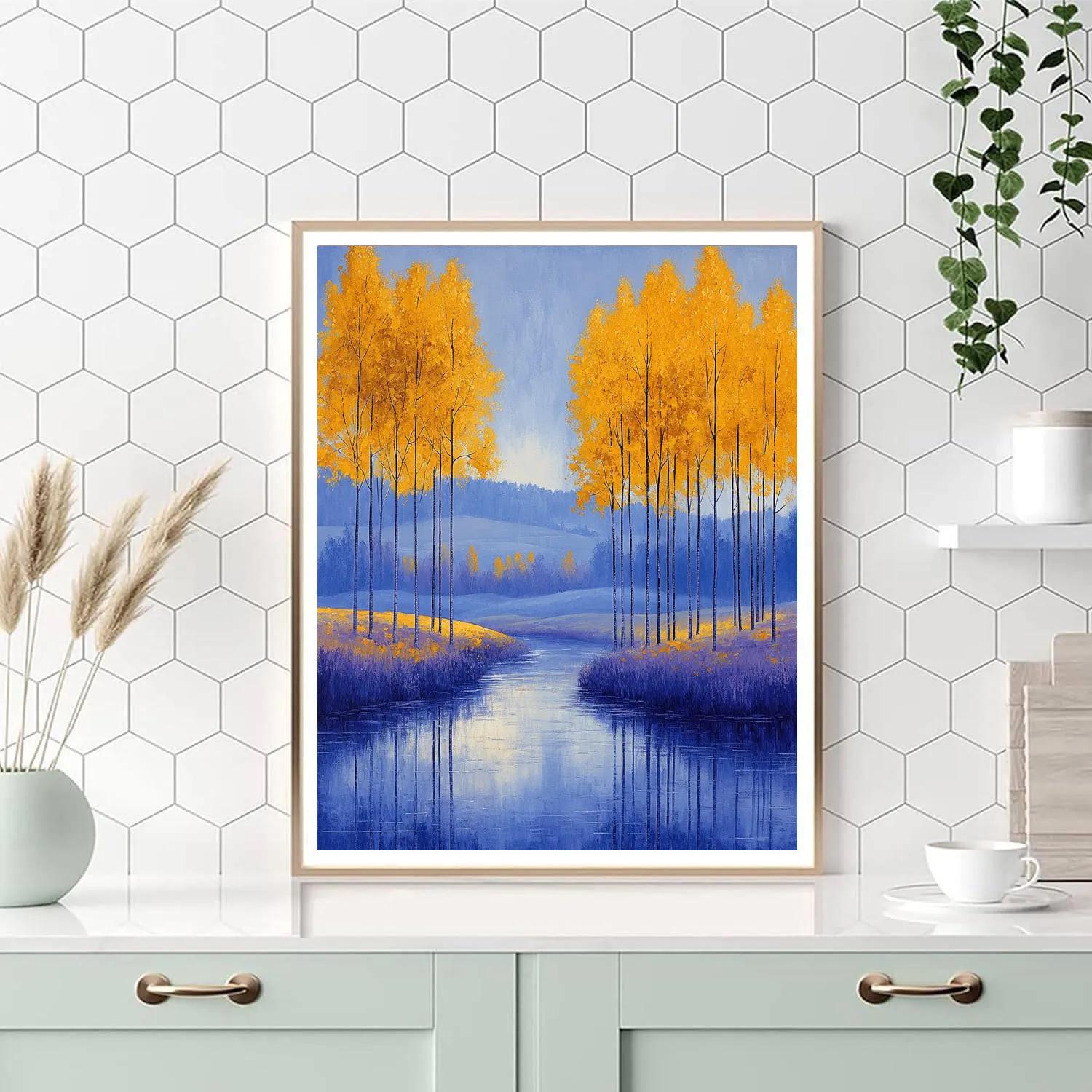 Claude Monet Inspired River Poplar Study At Autumn Mist paint by numbers