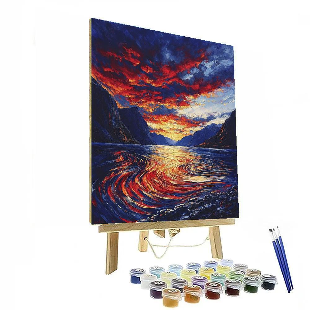 Edvard Munch Inspired Swirling Fjord Sunset Numbered painting kits