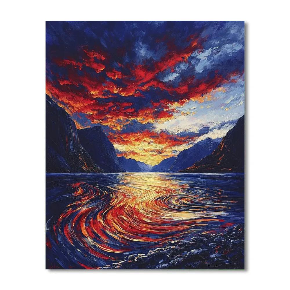 Edvard Munch Inspired Swirling Fjord Sunset Numbered painting kits
