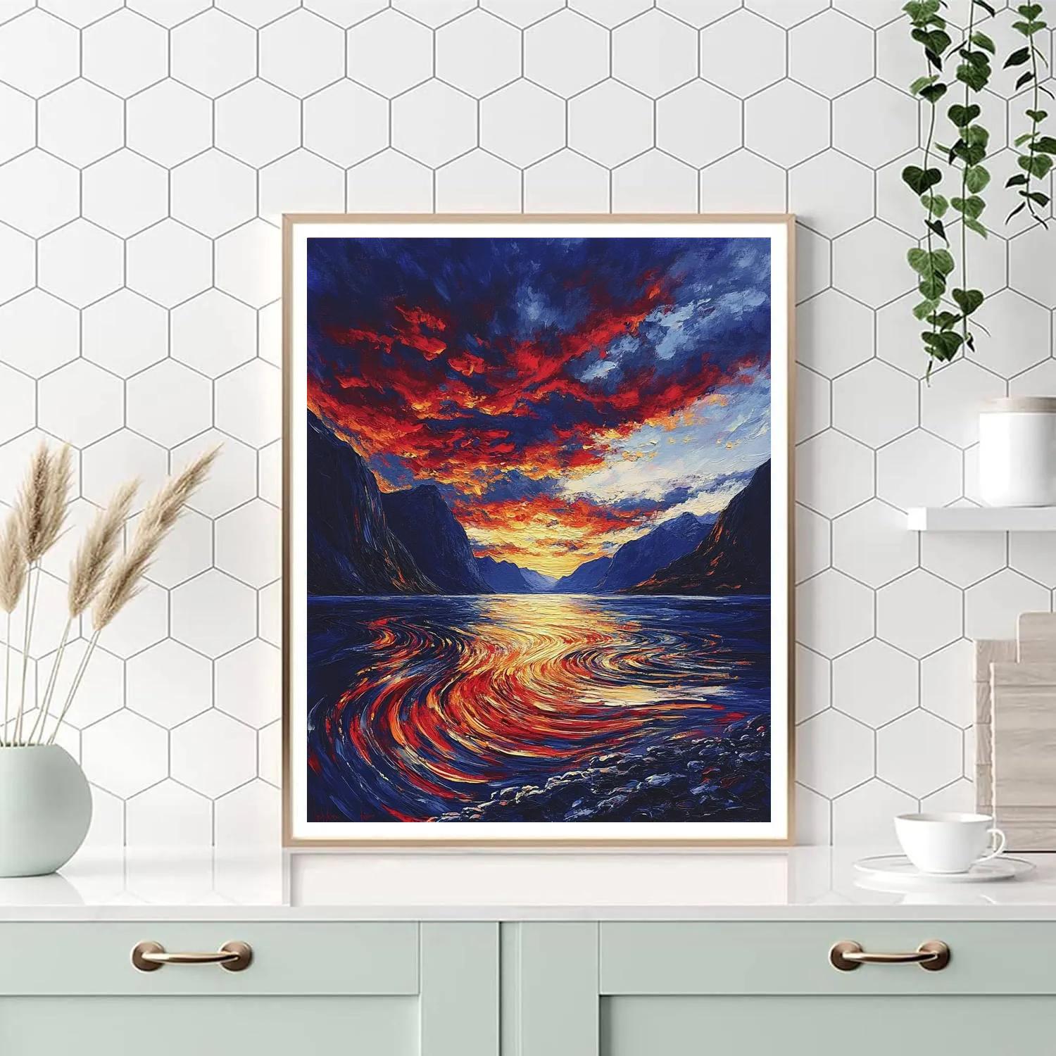 Edvard Munch Inspired Swirling Fjord Sunset Numbered painting kits