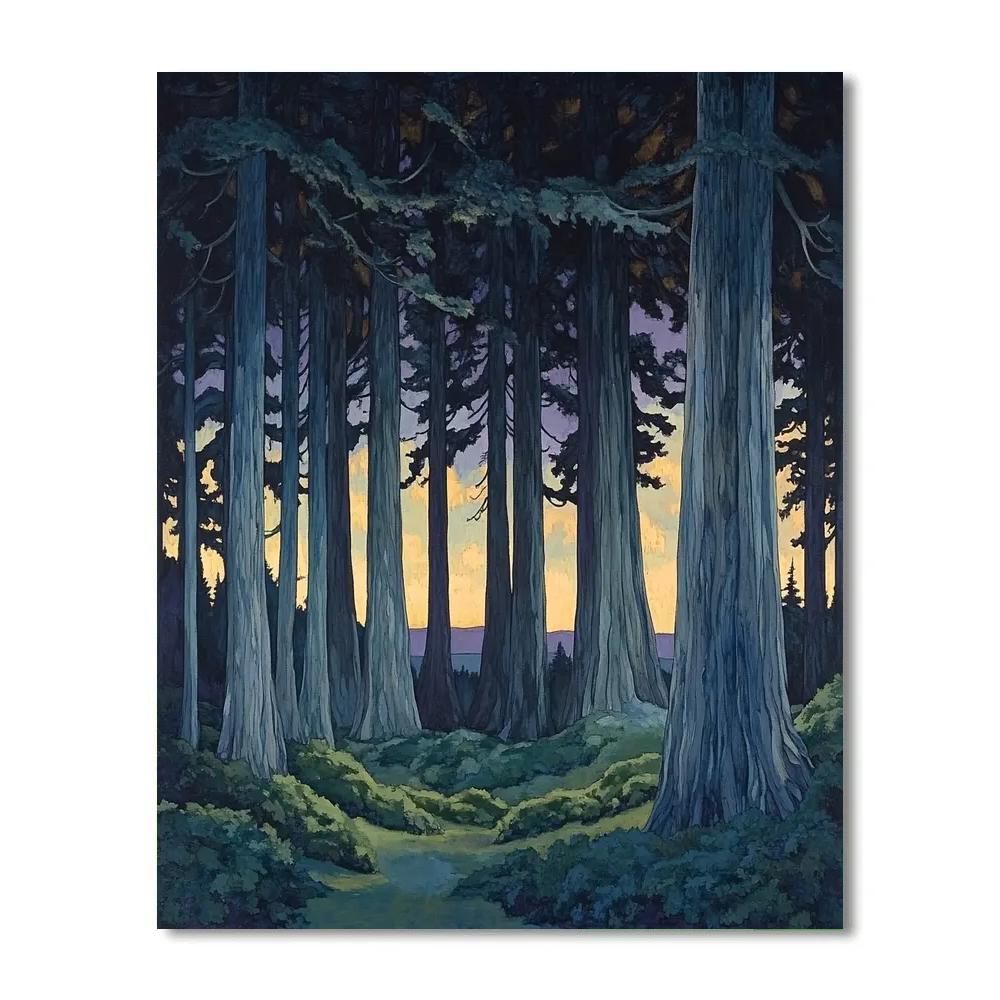Emily Carr Inspired Cathedral Cedars At Dusk Numbered painting kits