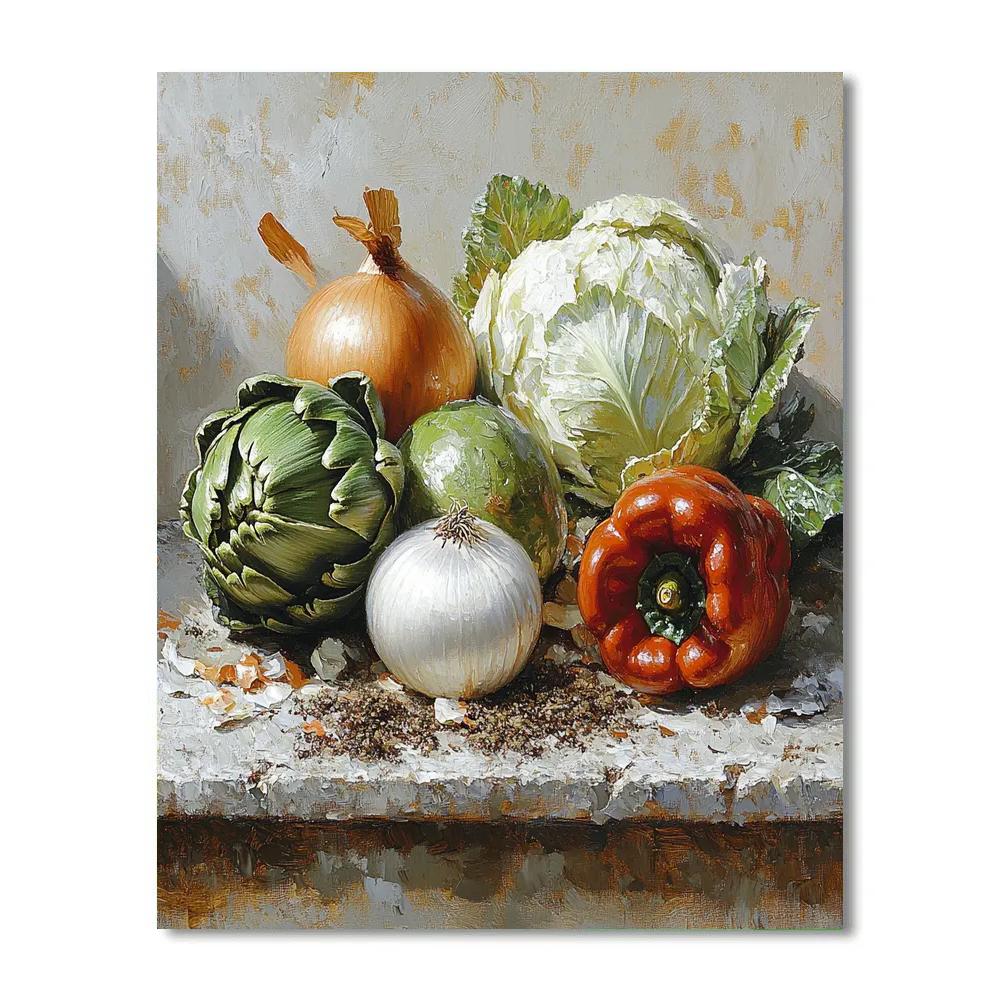 Diego Velázquez Inspired Market Vegetables On Stone DIY paint by numbers