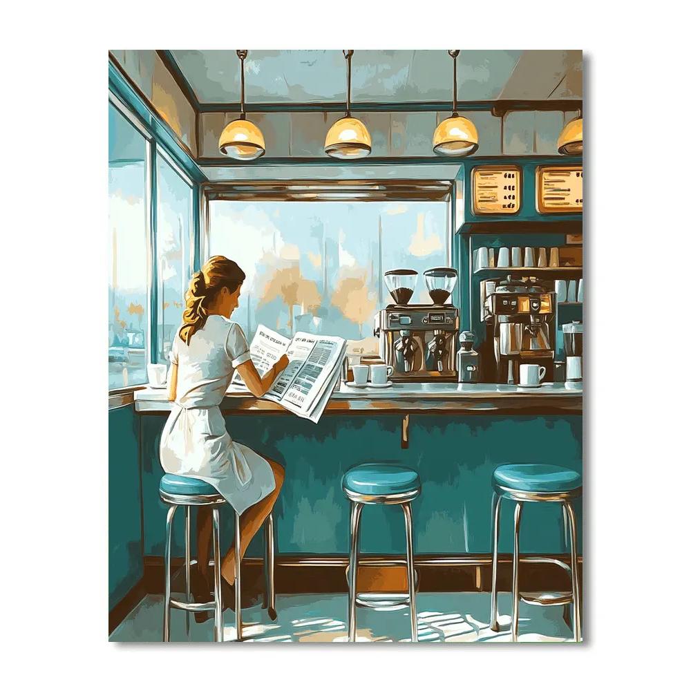Hopper Inspired Early Morning Diner Numbered painting kits