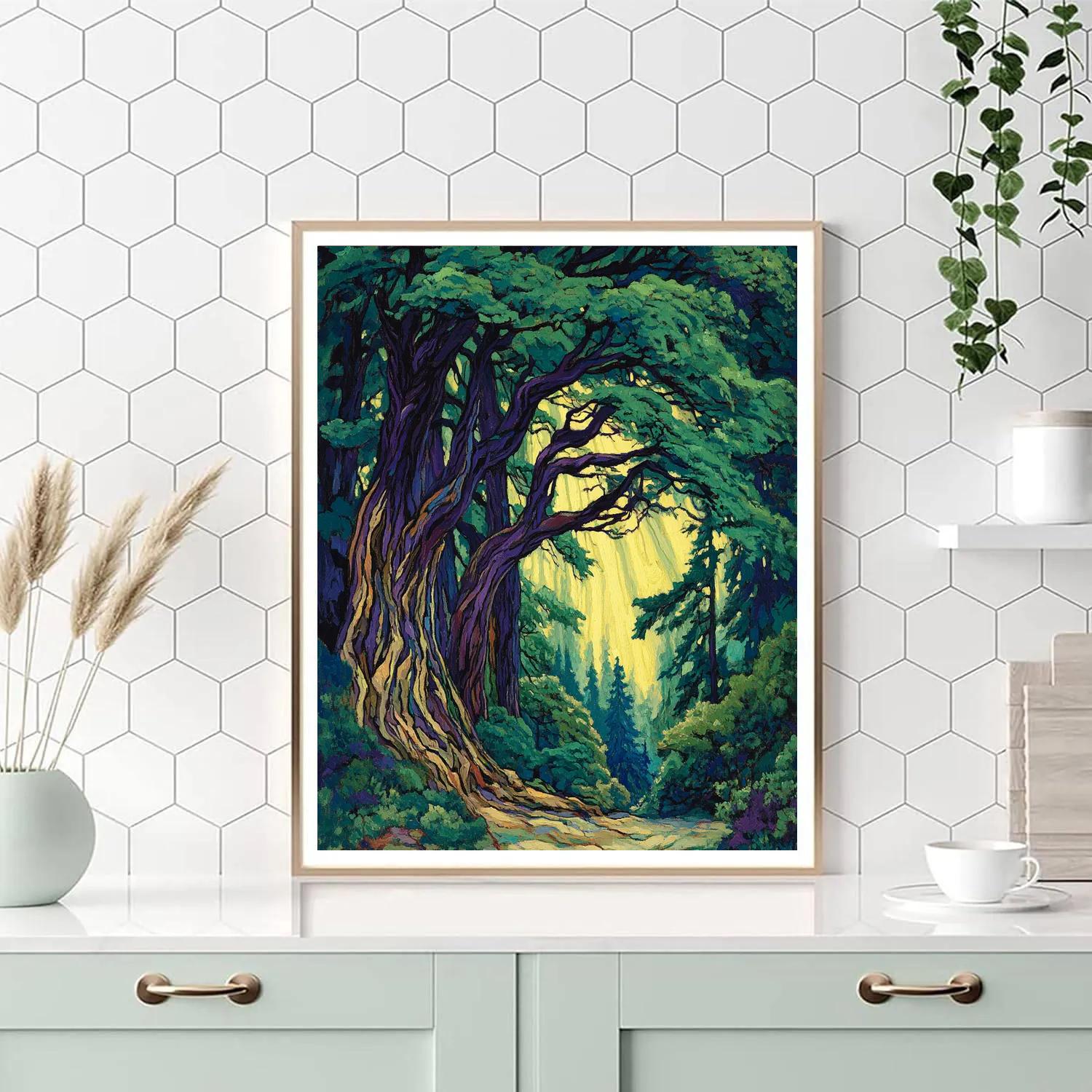Emily Carr Inspired Mystical Cedar Cathedral paint by number