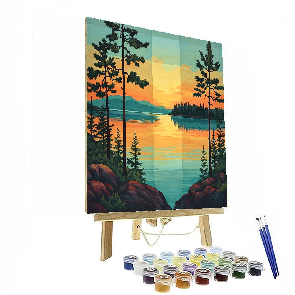 Franklin Carmichael Inspired Pine Screens At Sunset Glow Numbered painting kits