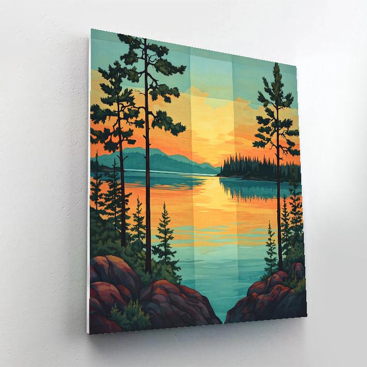 Franklin Carmichael Inspired Pine Screens At Sunset Glow Numbered painting kits