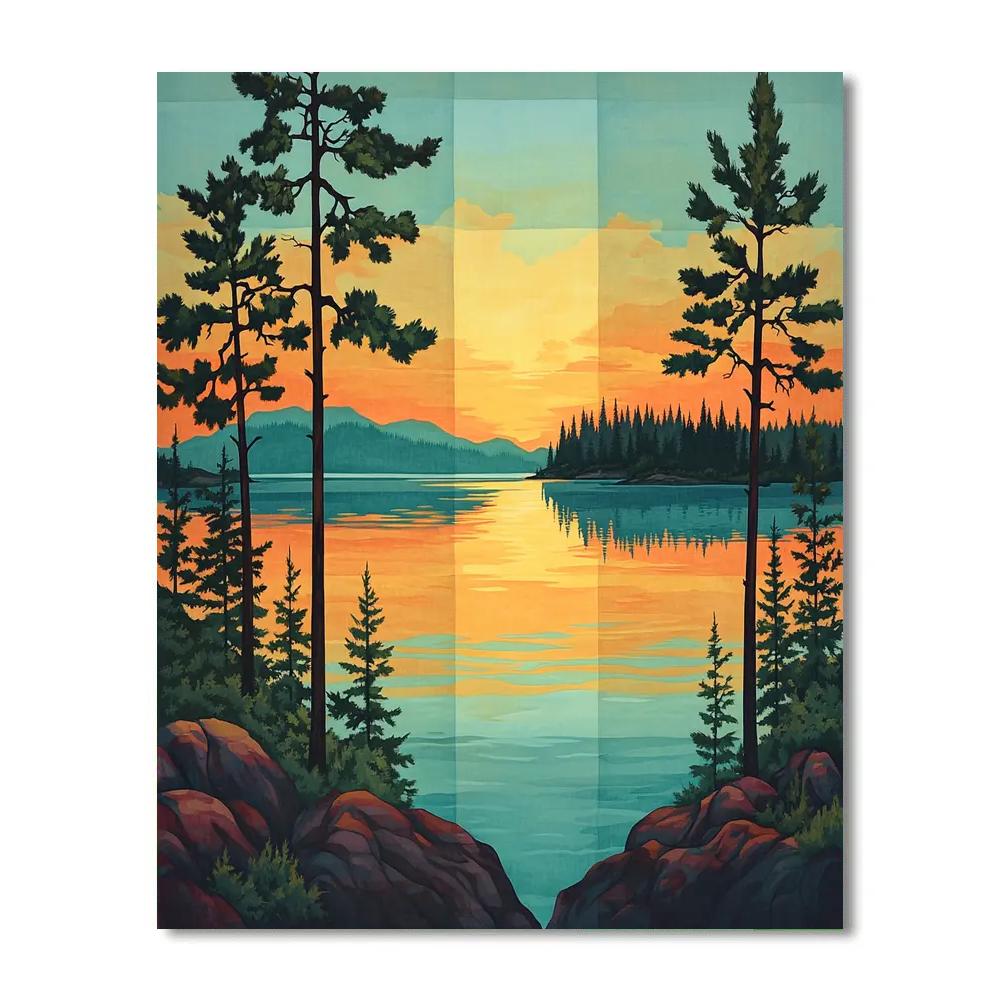 Franklin Carmichael Inspired Pine Screens At Sunset Glow Numbered painting kits