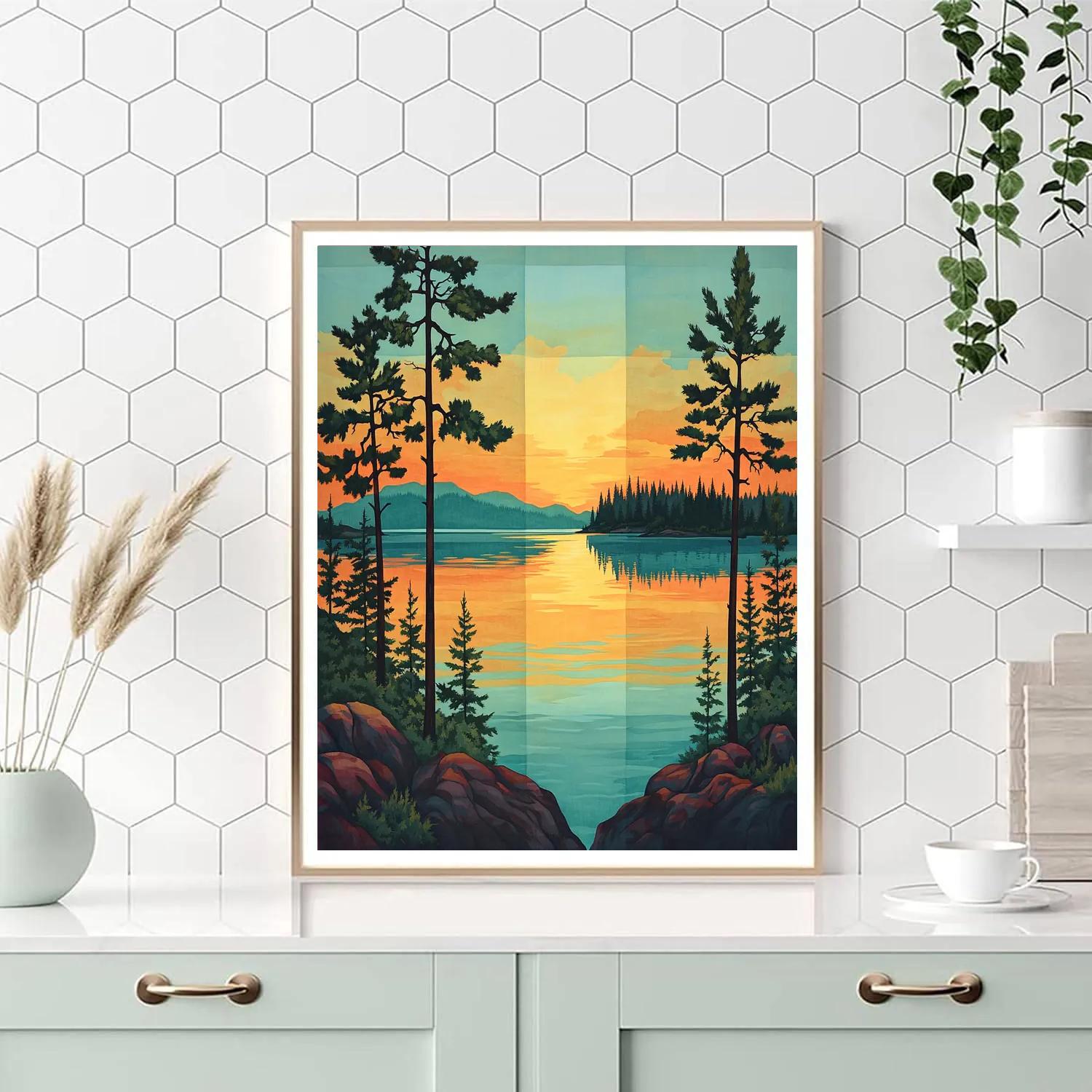 Franklin Carmichael Inspired Pine Screens At Sunset Glow Numbered painting kits