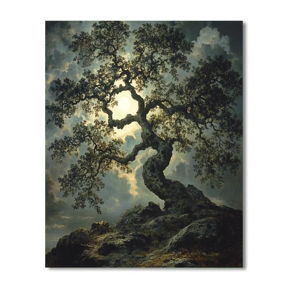 Francisco Goya Inspired Moonlit Oak Silhouetted On Craggy Rise Painting by numbers kit