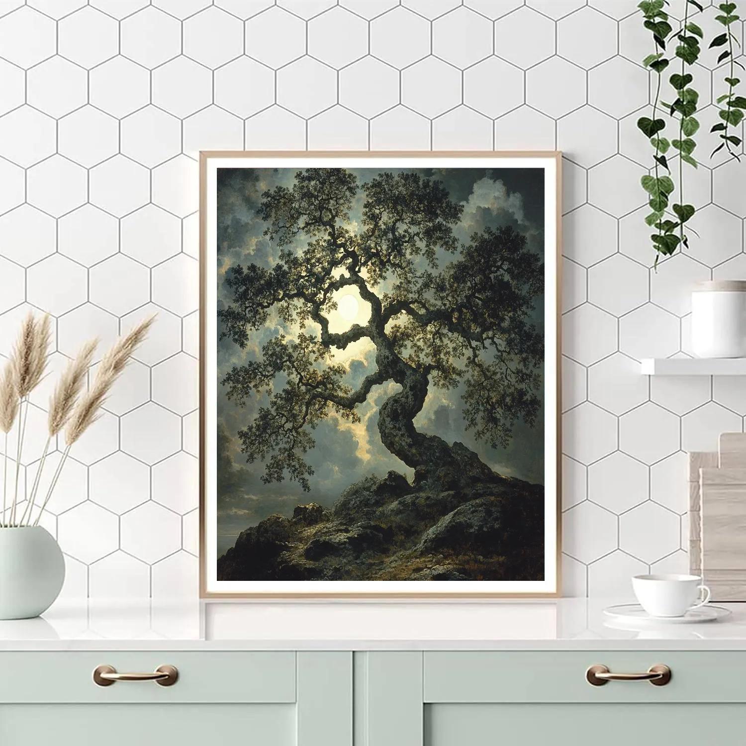 Francisco Goya Inspired Moonlit Oak Silhouetted On Craggy Rise Painting by numbers kit