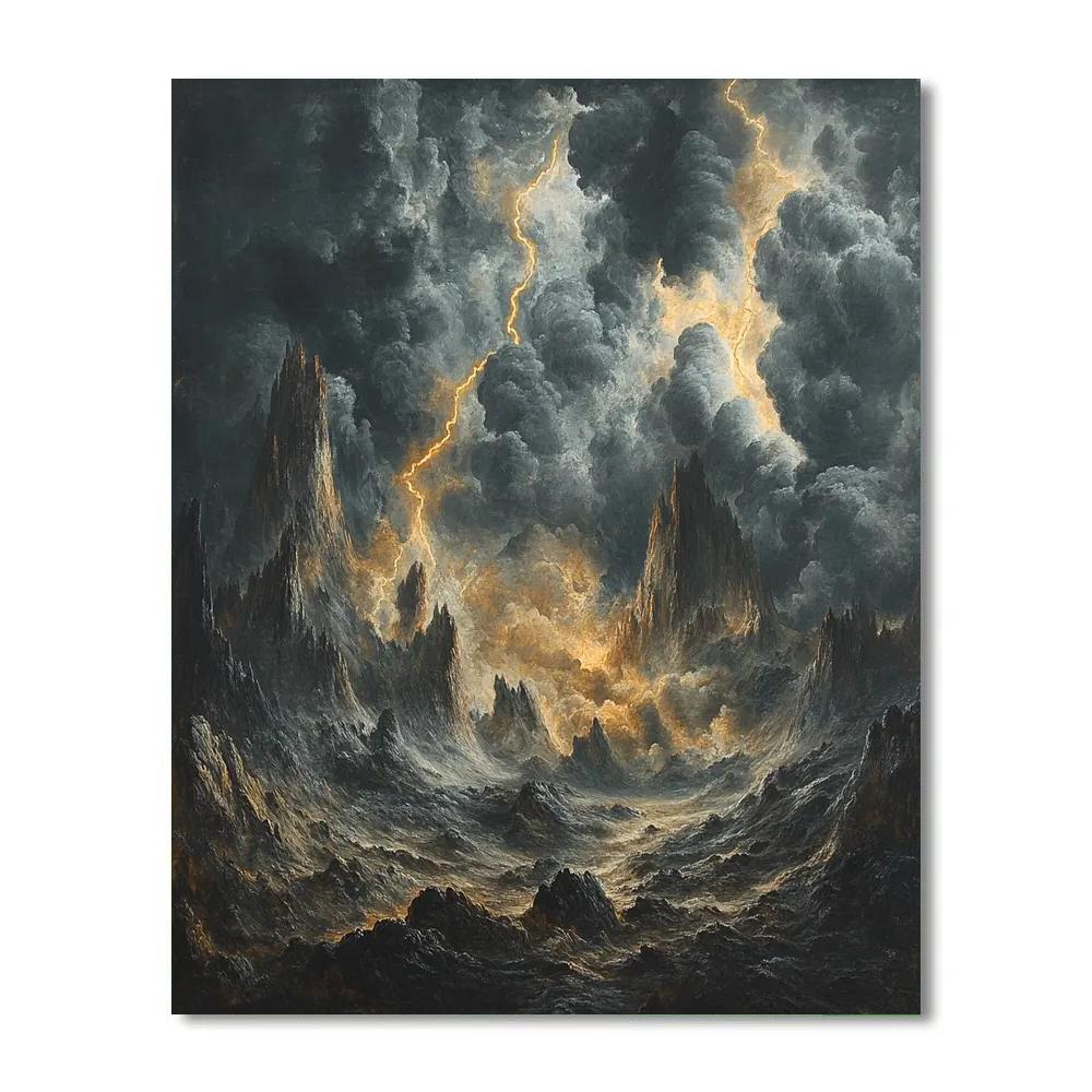 Francisco Goya Inspired Ashen Landscape Beneath Storm-Wrought Skies paint by number