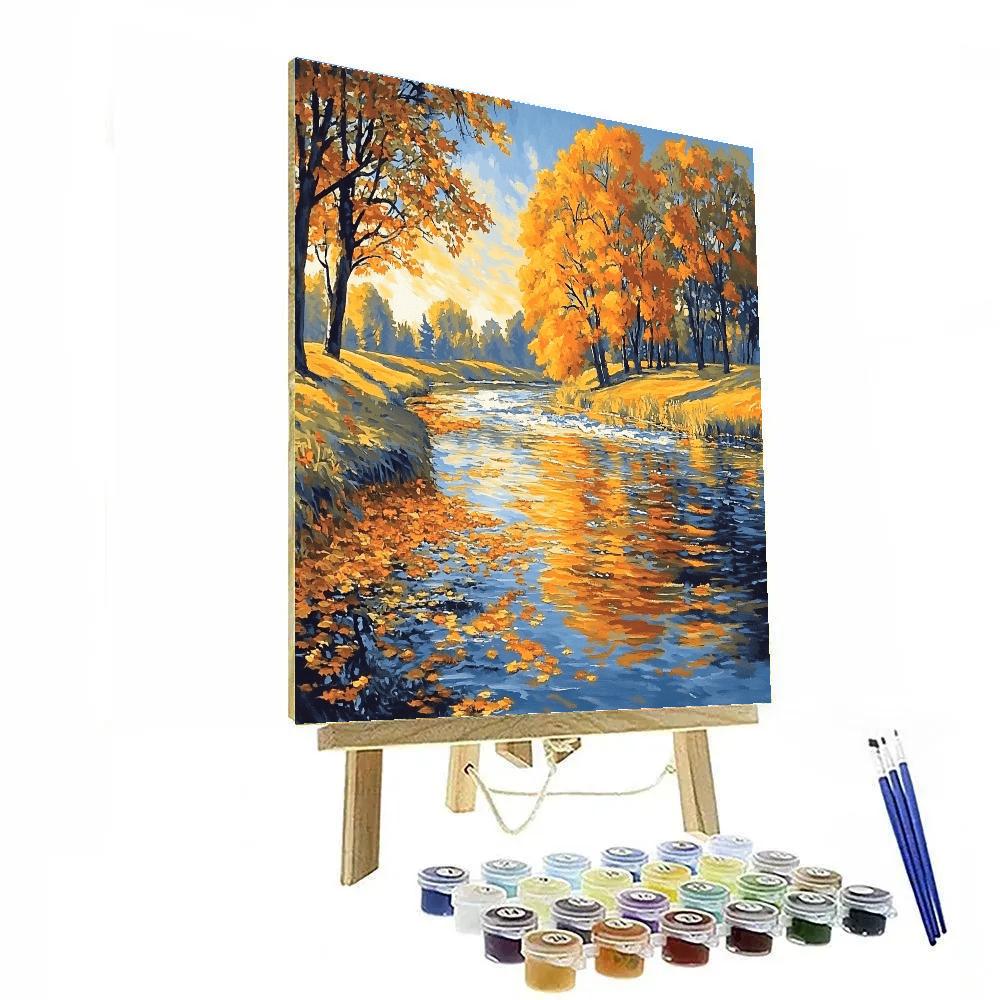 Claude Monet Inspired Autumn River Landscape paint by numbers