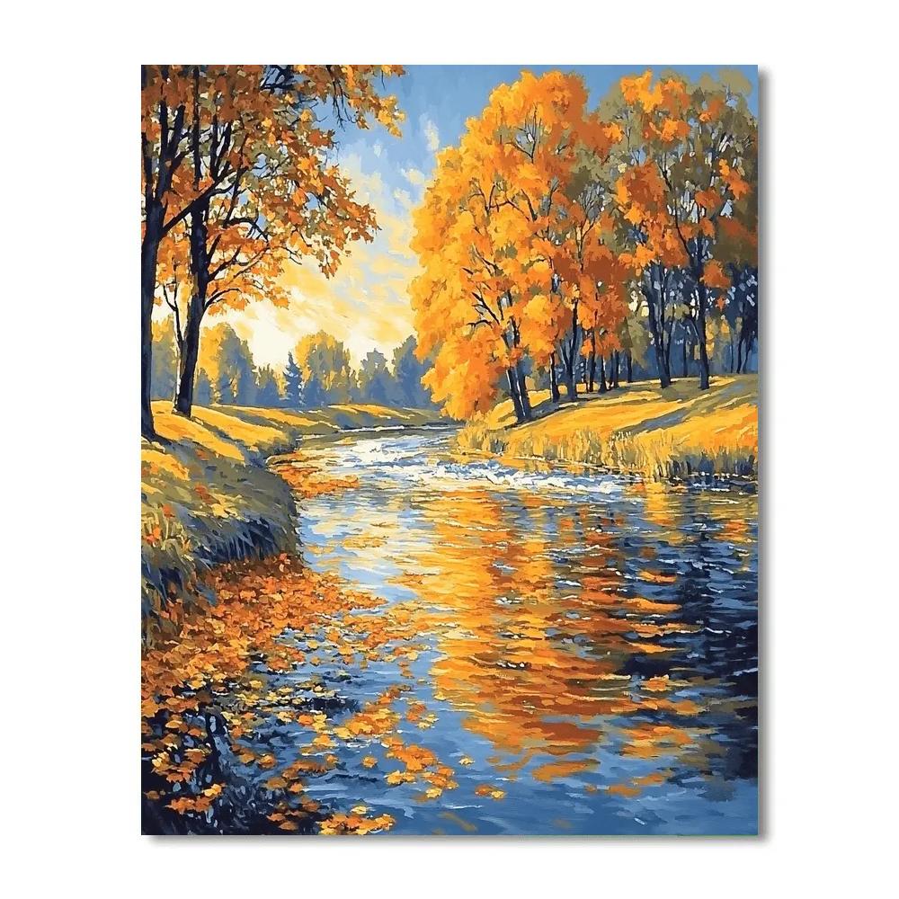 Claude Monet Inspired Autumn River Landscape paint by numbers