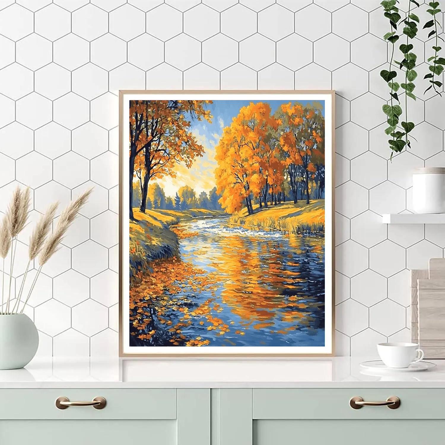Claude Monet Inspired Autumn River Landscape paint by numbers
