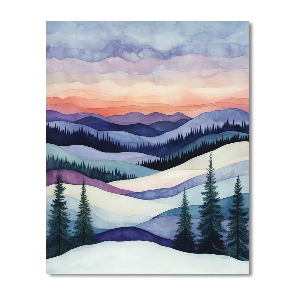 Franklin Carmichael Inspired Winter Dusk Over Snowy Escarpments paint by number