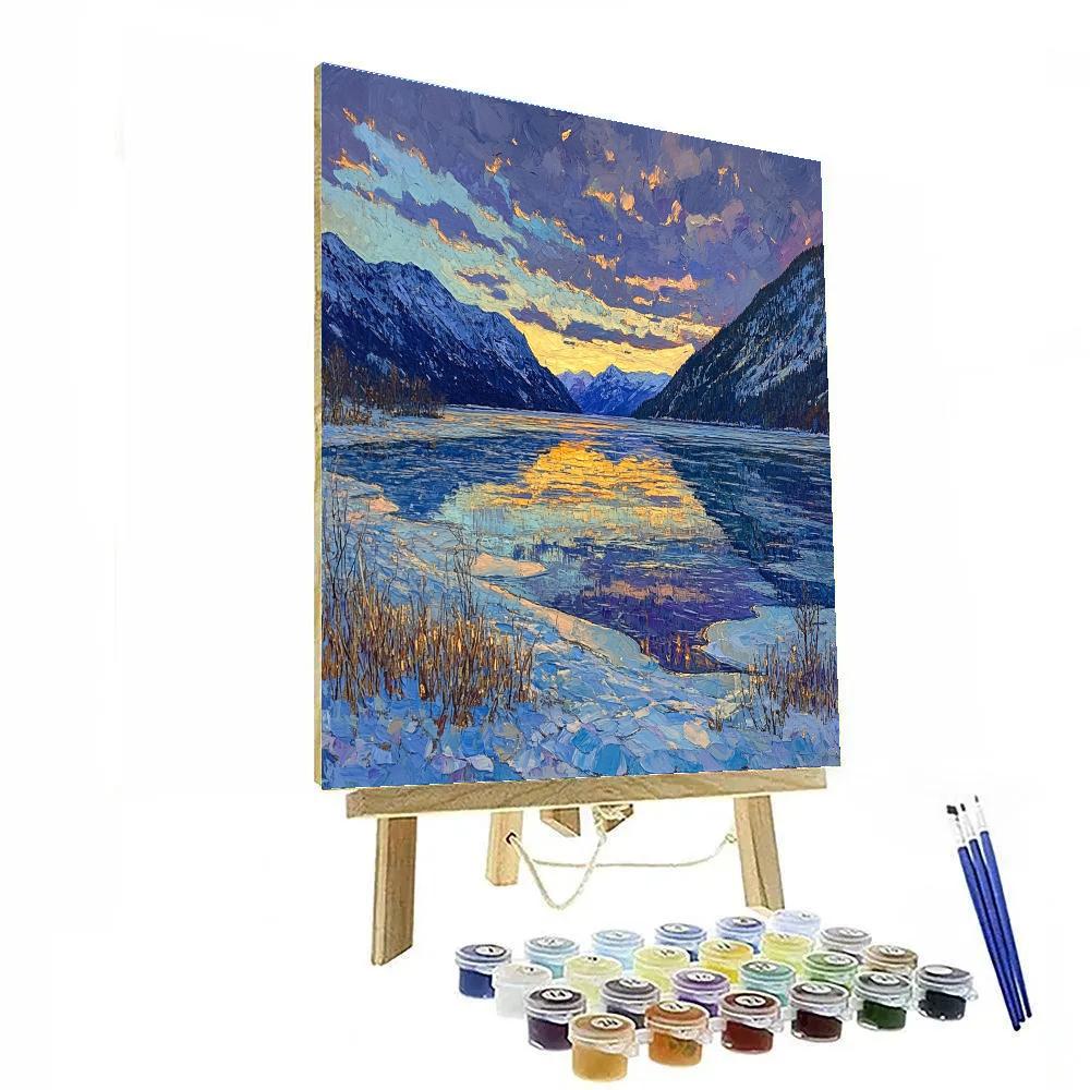 Frederick Varley Inspired Twilight Glow Over Frozen Northern Lake Paint by numbers kits