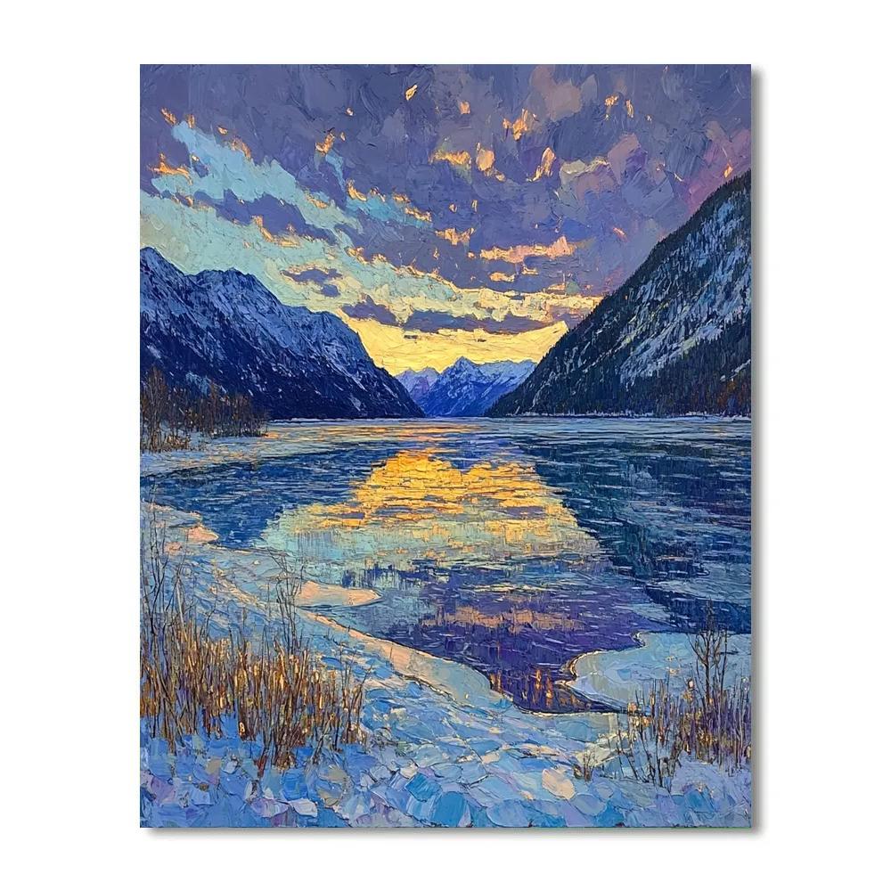 Frederick Varley Inspired Twilight Glow Over Frozen Northern Lake Paint by numbers kits