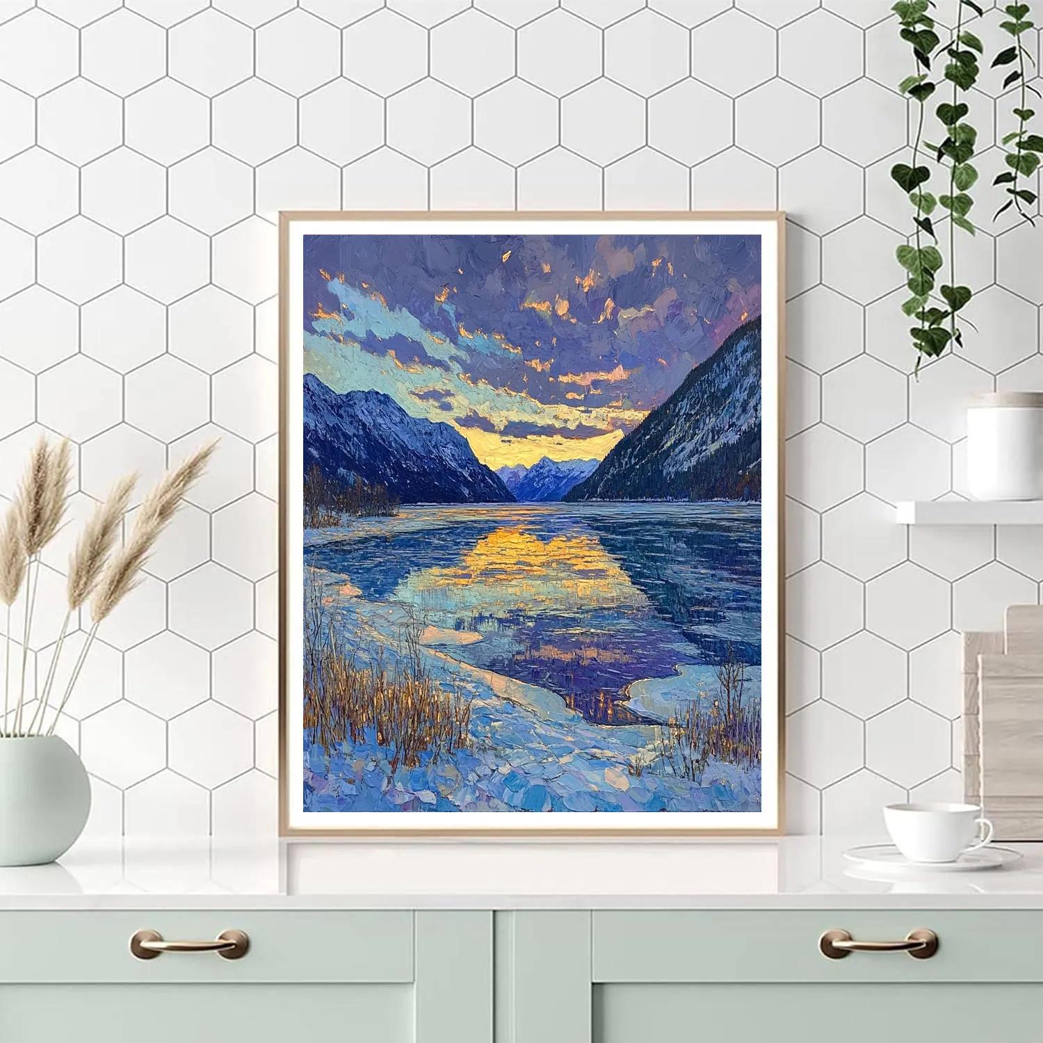 Frederick Varley Inspired Twilight Glow Over Frozen Northern Lake Paint by numbers kits