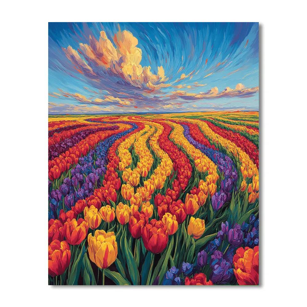 Van Gogh Inspired Vibrant Tulip Fields paint by color