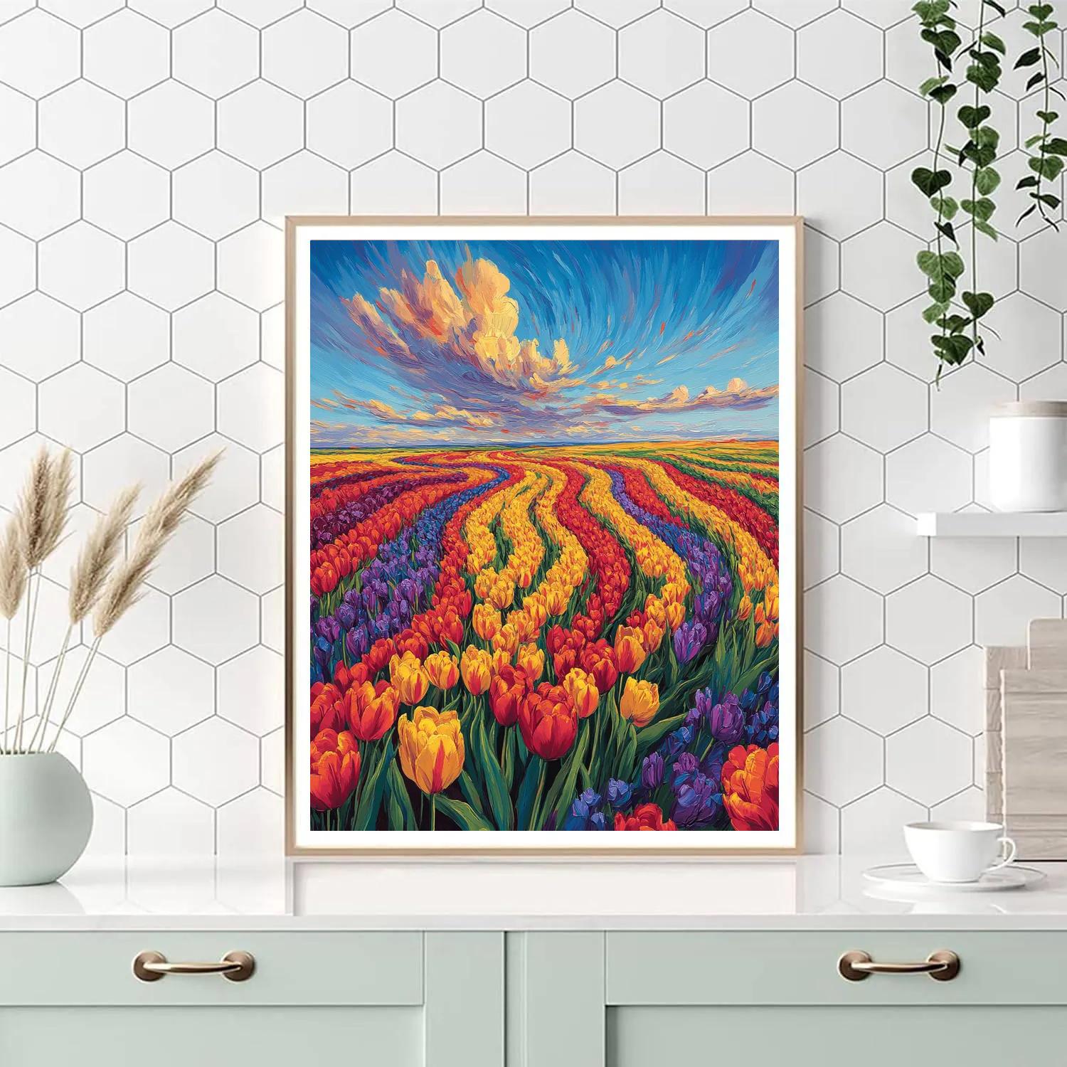 Van Gogh Inspired Vibrant Tulip Fields paint by color